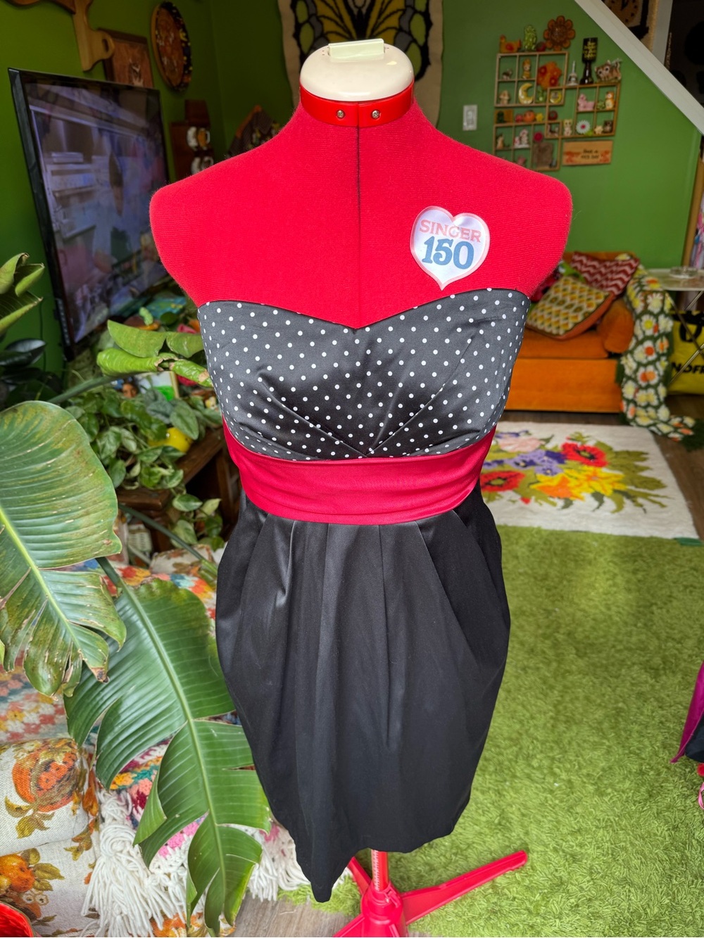 Vintage y2k Black & Red Polka Dot Strapless Dress